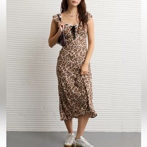 American Eagle Leopard Print Lace Trim Midi Dress - Size XL